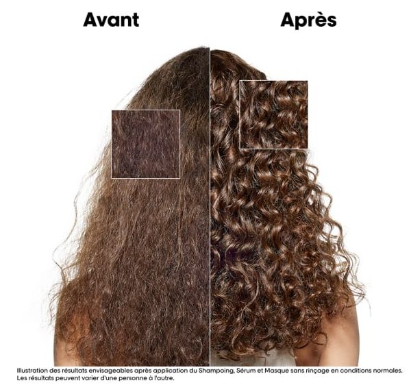 avant après sur chevelure frisée brune avec absolut repair molecular