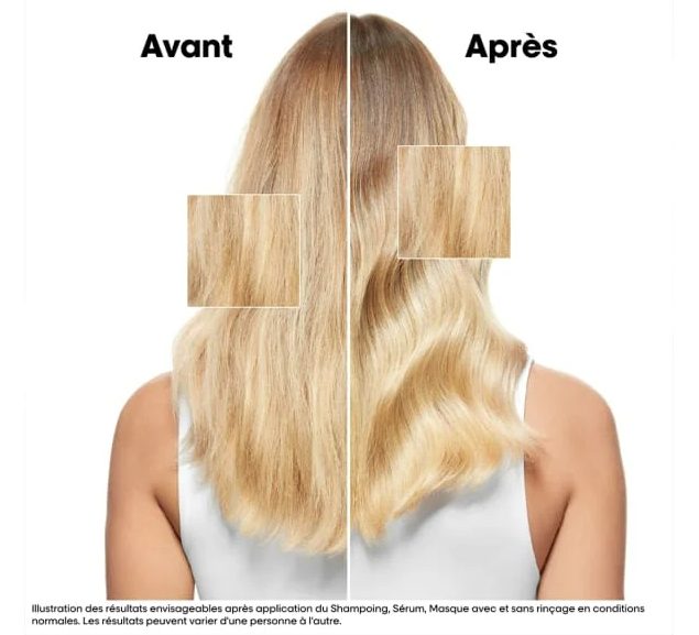 avant après avec le soin absolut repair molecular chevelure blode