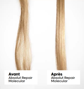 avant/après l'application du protocole salon Absolut Repair Molecular