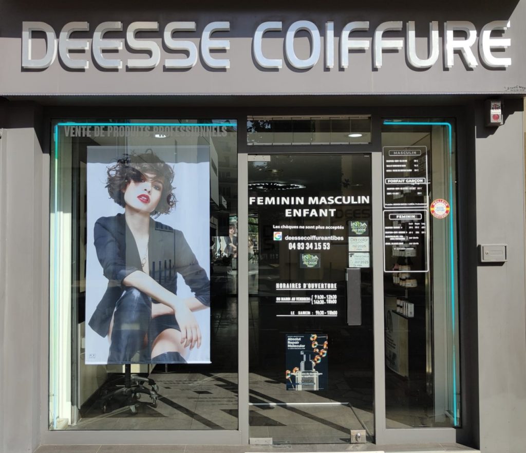 devanture salon déesse coiffure antibes
